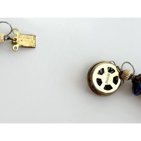 Coral & Blue Cloisonne Floral Beaded Vintage Sterling Silver 925 Necklace 15.5" - Picture 6 of 10